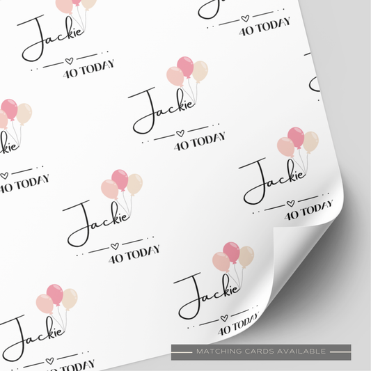 (Pink) Balloon & Age Birthday Wrapping Paper