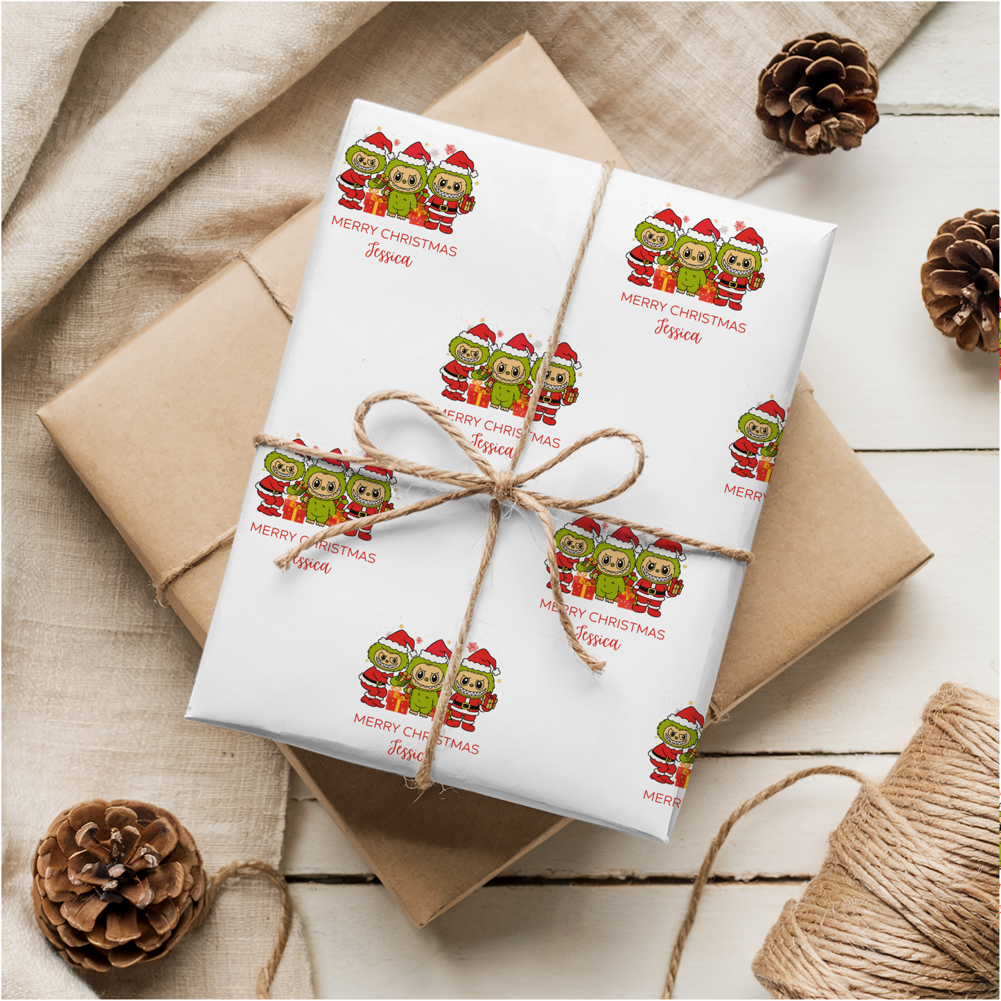 Grinch Labubu Christmas Wrapping Paper