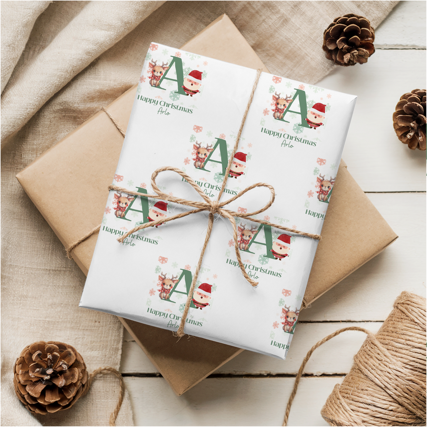 Green Initial Christmas Wrapping Paper