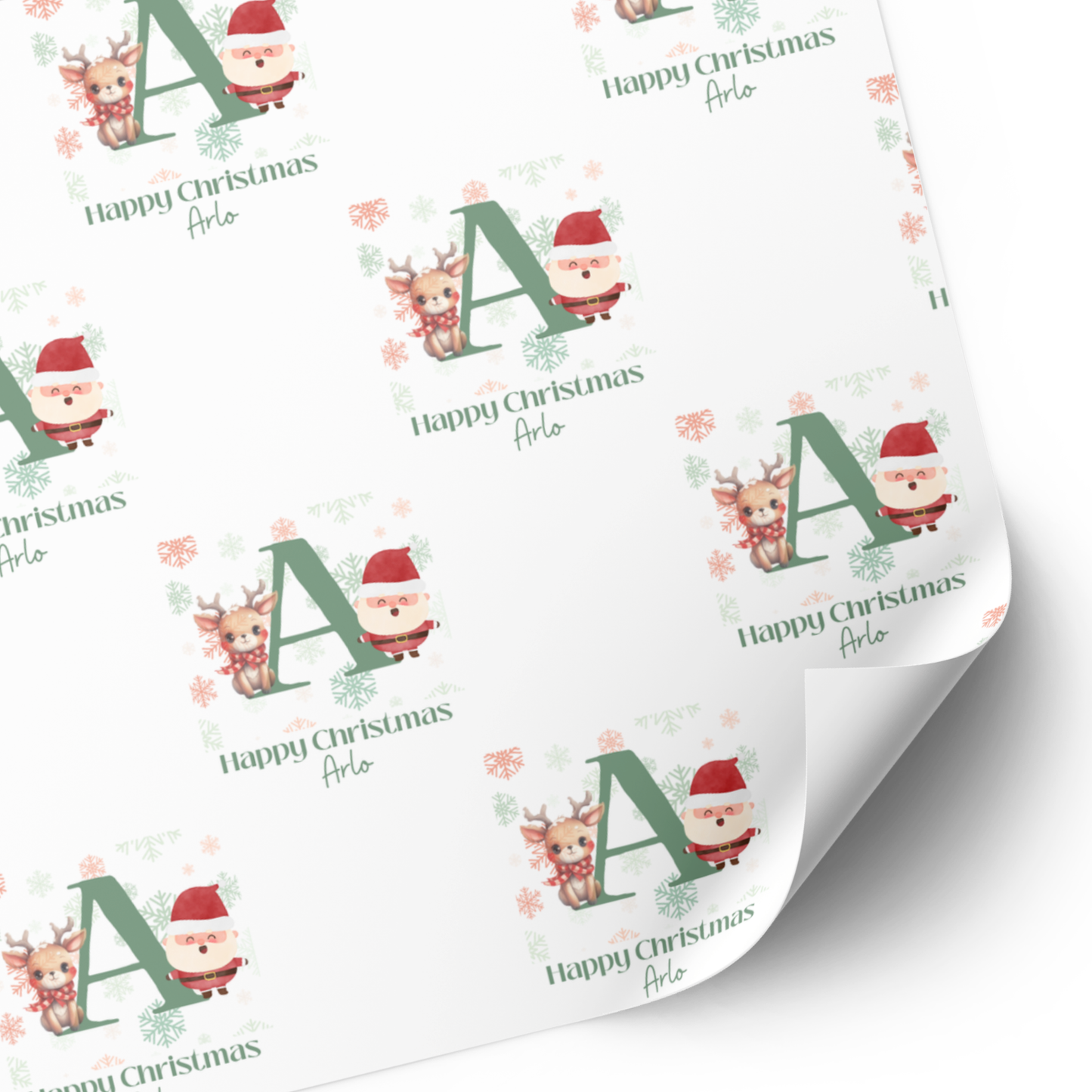 Green Initial Christmas Wrapping Paper