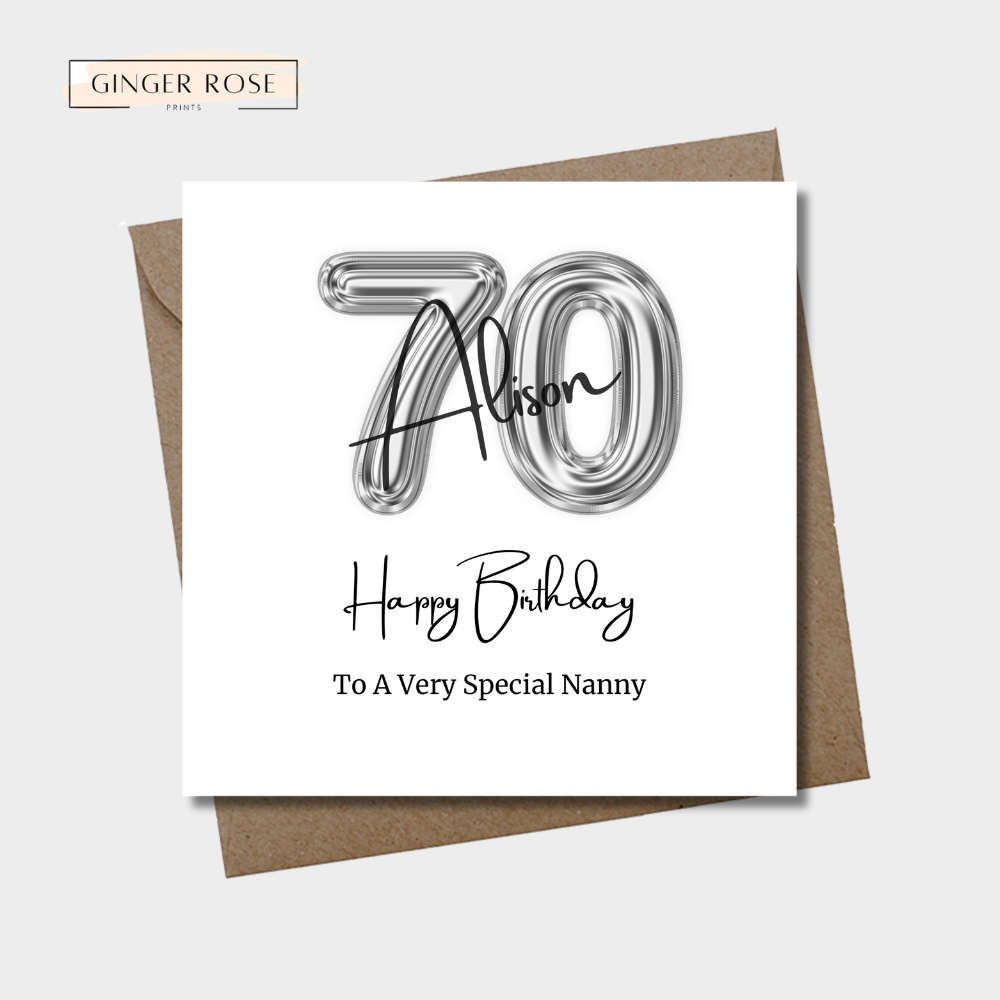 70th Balloon Birthday Card