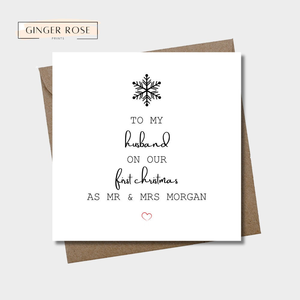 To My Husband On Our Christmas As Mr & Mrs Card | Snowflake Card