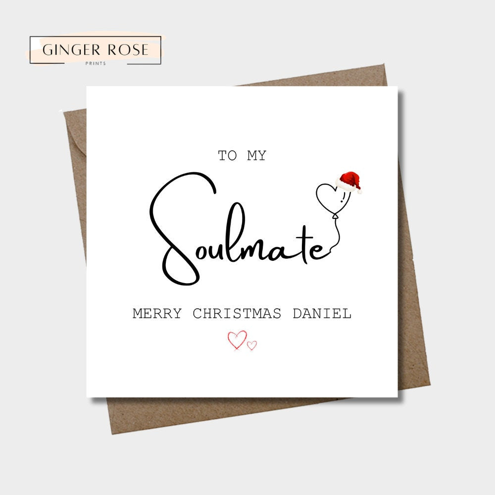 To My Soulmate Christmas Card | Balloon Heart and Santa Hat Card