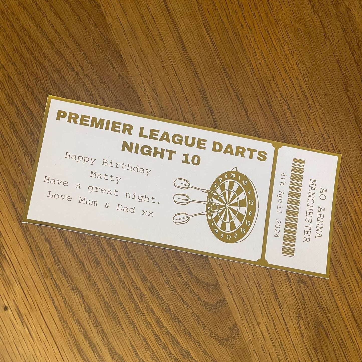 Personalised Darts Foil Ticket