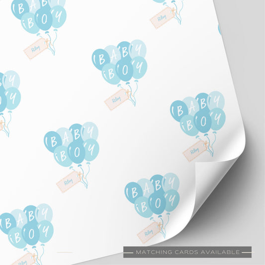 Baby Boy Blue Balloons Wrapping Paper