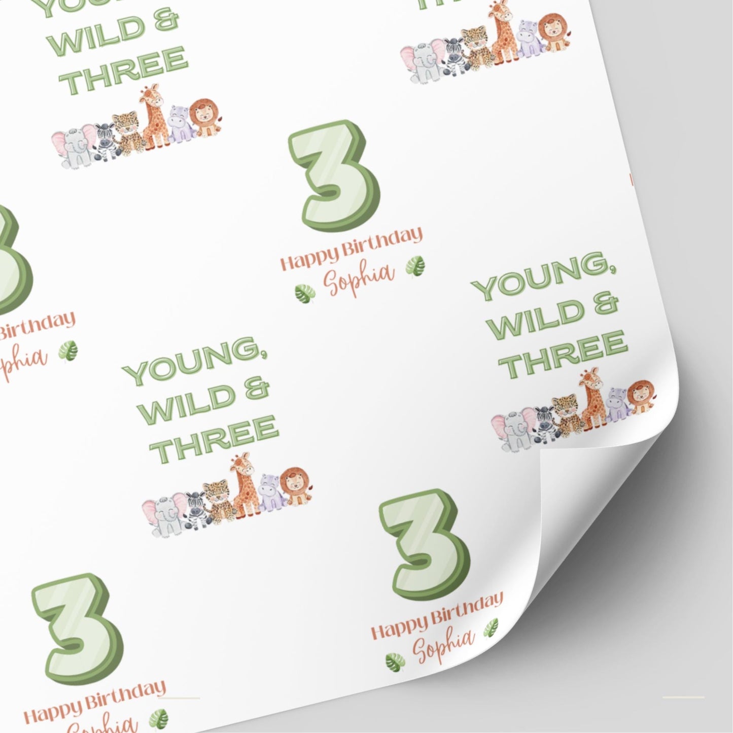 Animal Birthday Wrapping Paper: Wild One, Two Wild, Young, Wild and Three
