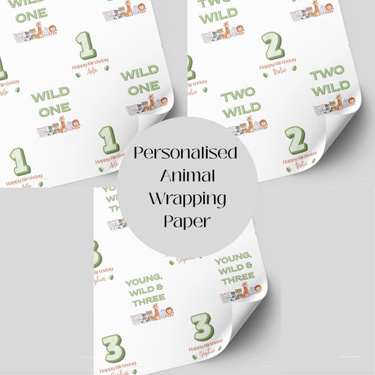 Animal Birthday Wrapping Paper: Wild One, Two Wild, Young, Wild and Three