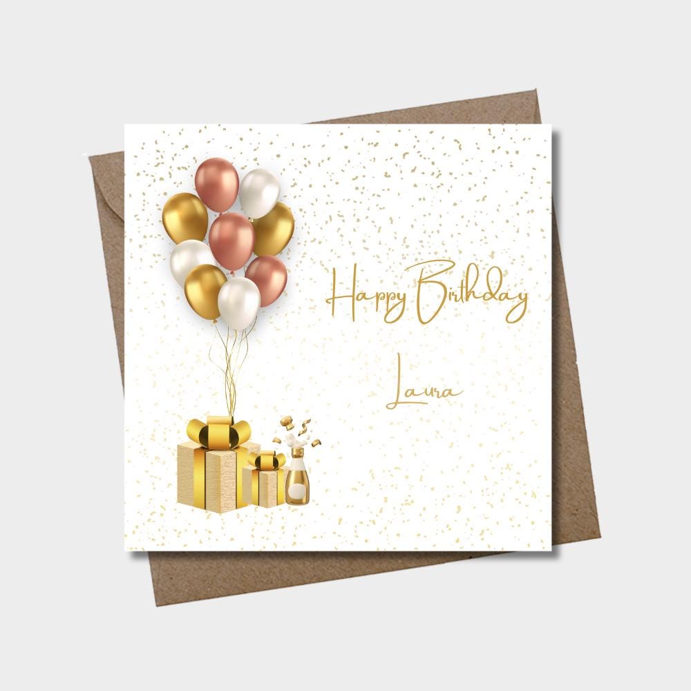 Gold Balloon & Present Birthday Wrapping Paper