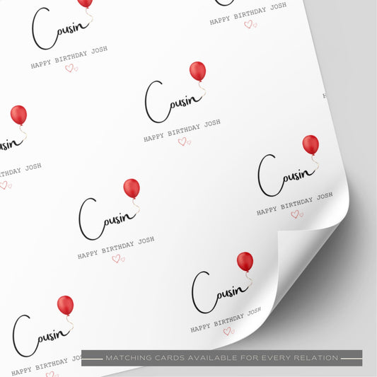 Cousin/Niece/Auntie Red Balloon Birthday Wrapping Paper