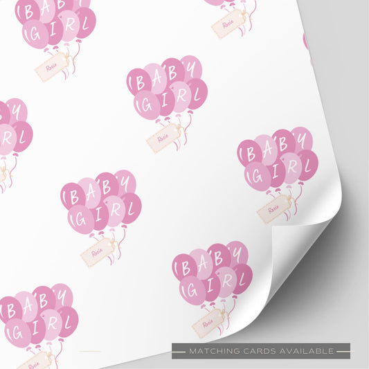 Baby Girl Pink Balloons Wrapping Paper