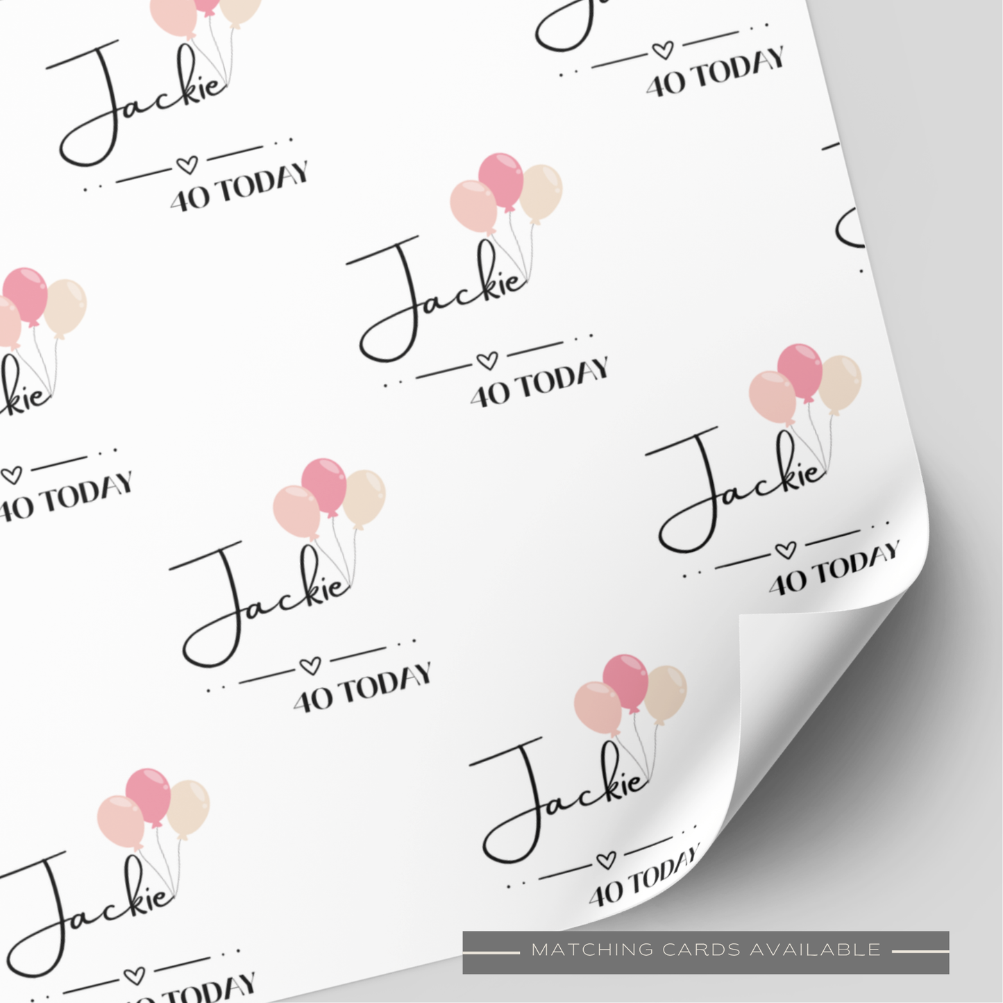 (Pink) Balloon & Age Birthday Wrapping Paper
