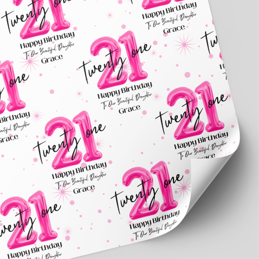 21st Pink Balloon Birthday Wrapping Paper