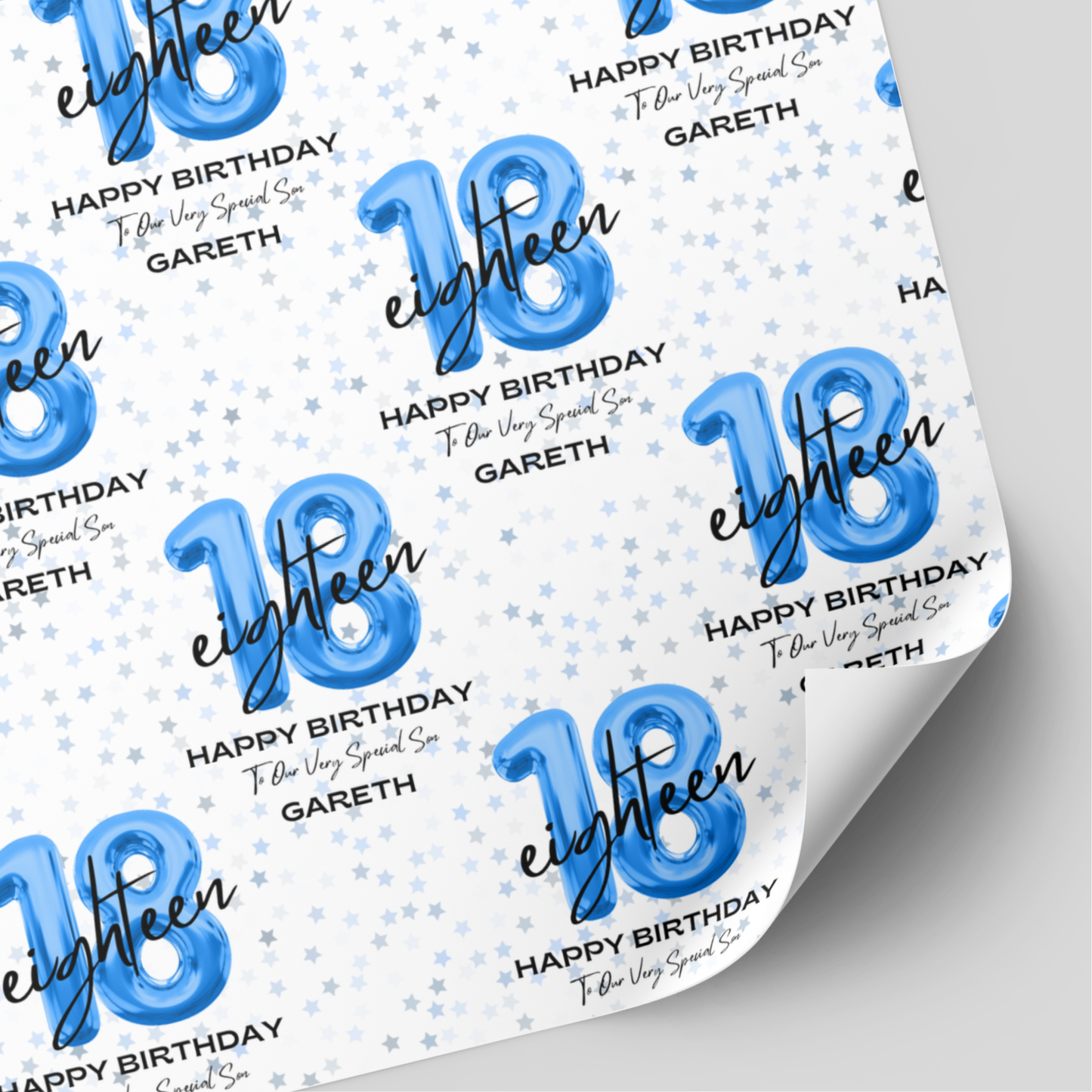 Personalised 18th Birthday Blue Balloon Wrapping Paper