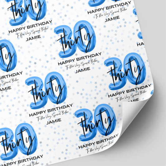 30th Birthday Blue Balloon Wrapping Paper