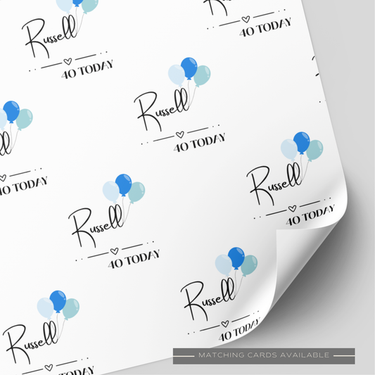 (Blue) Balloon & Age Birthday Wrapping Paper