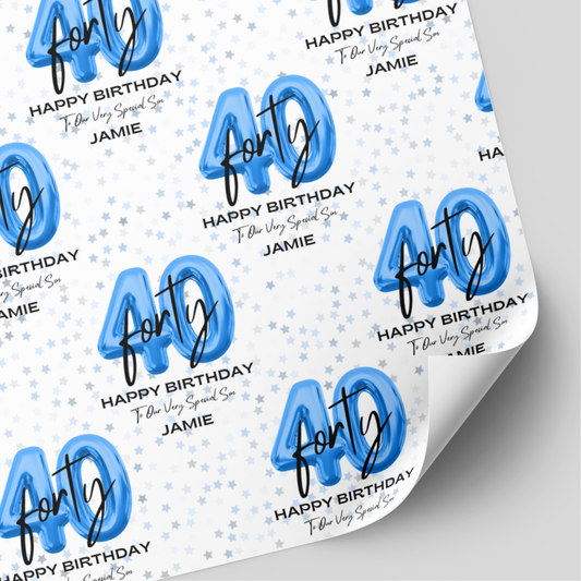 40th Birthday Blue Balloon Wrapping Paper
