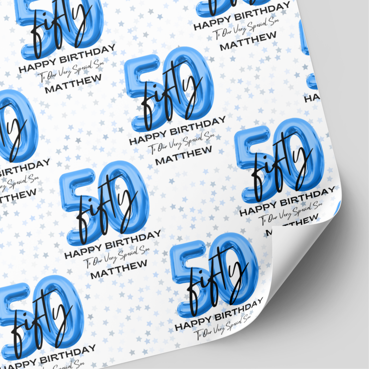 50th Birthday Blue Balloon Wrapping Paper