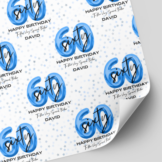 60th Birthday Blue Balloon Wrapping Paper