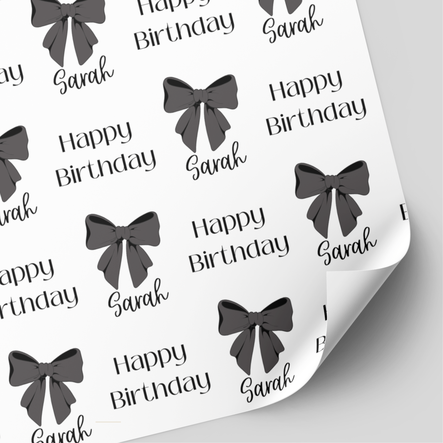 Black & Grey Bow Birthday Wrapping Paper