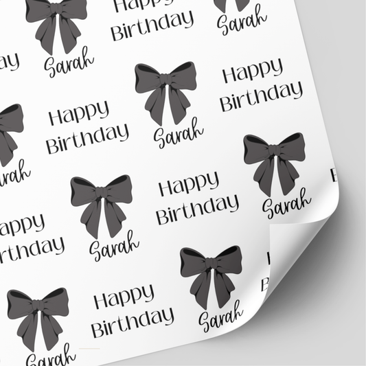 Black & Grey Bow Birthday Wrapping Paper