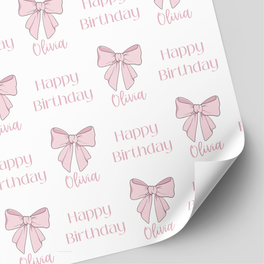 Pink Bow Birthday Wrapping Paper
