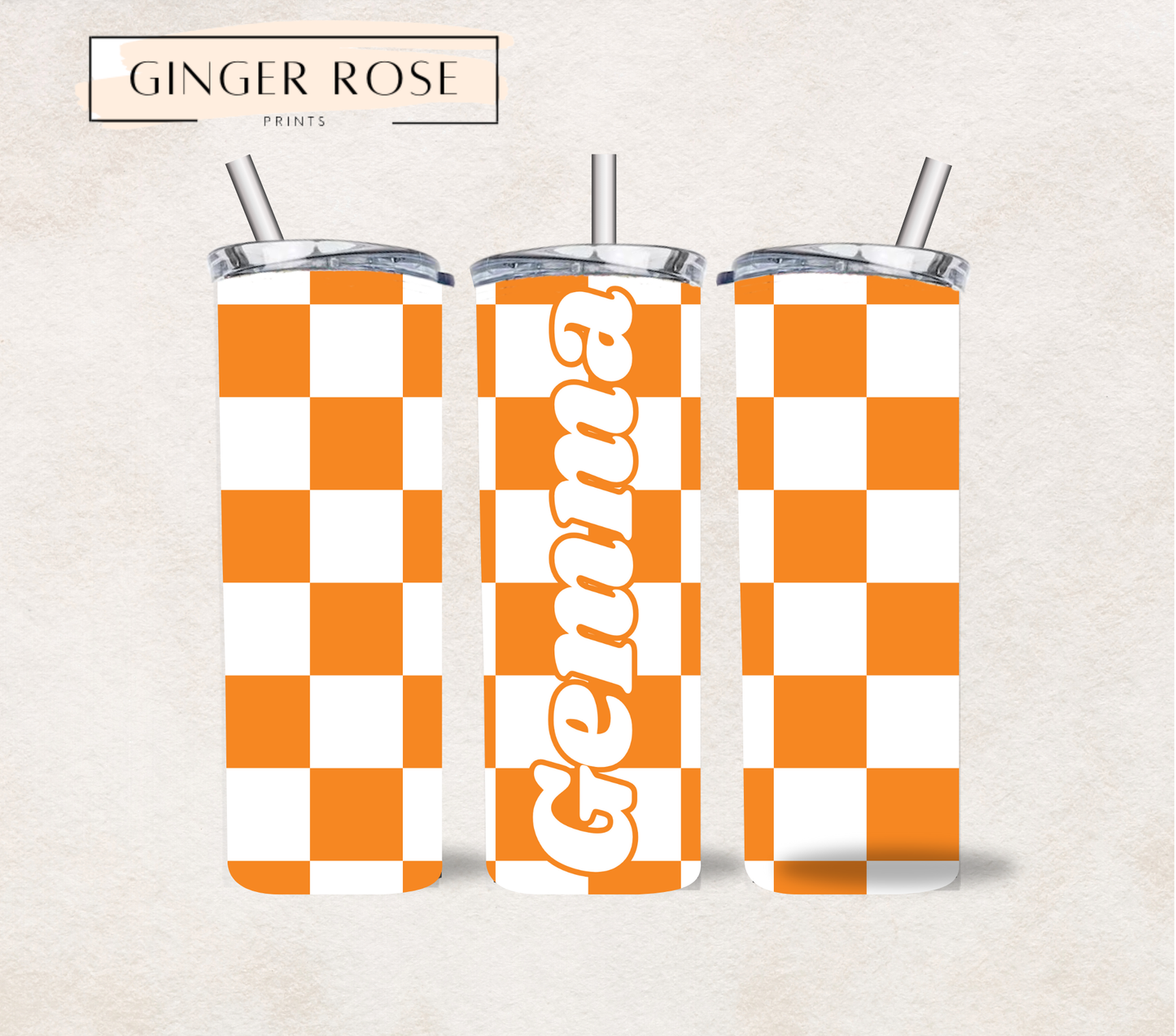 Personalised Orange Checkerboard 20oz Tumbler