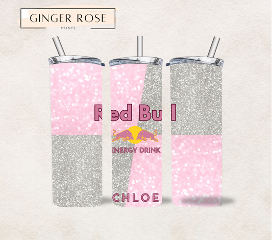 Personalised Silver & Pink Red Bull 20oz Tumbler
