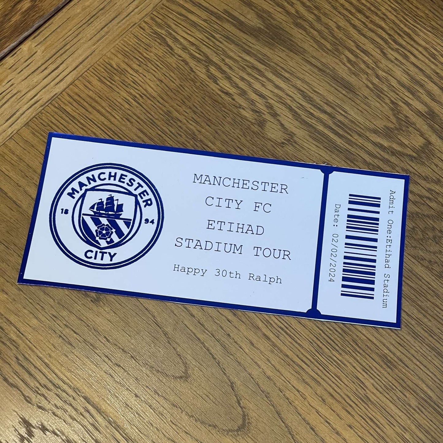 Personalised Football Stadium Tour Foil Ticket