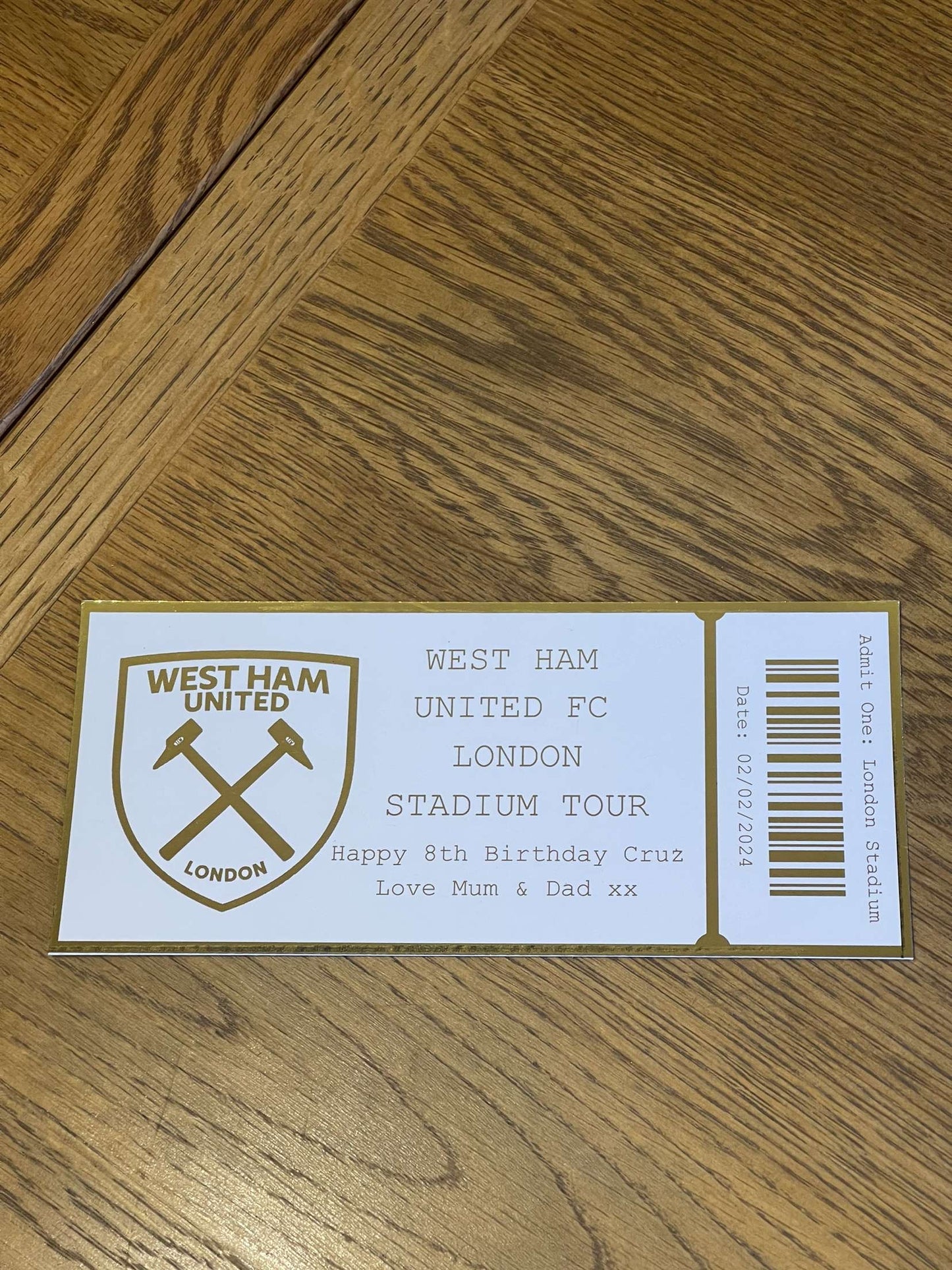 Personalised Football Stadium Tour Foil Ticket
