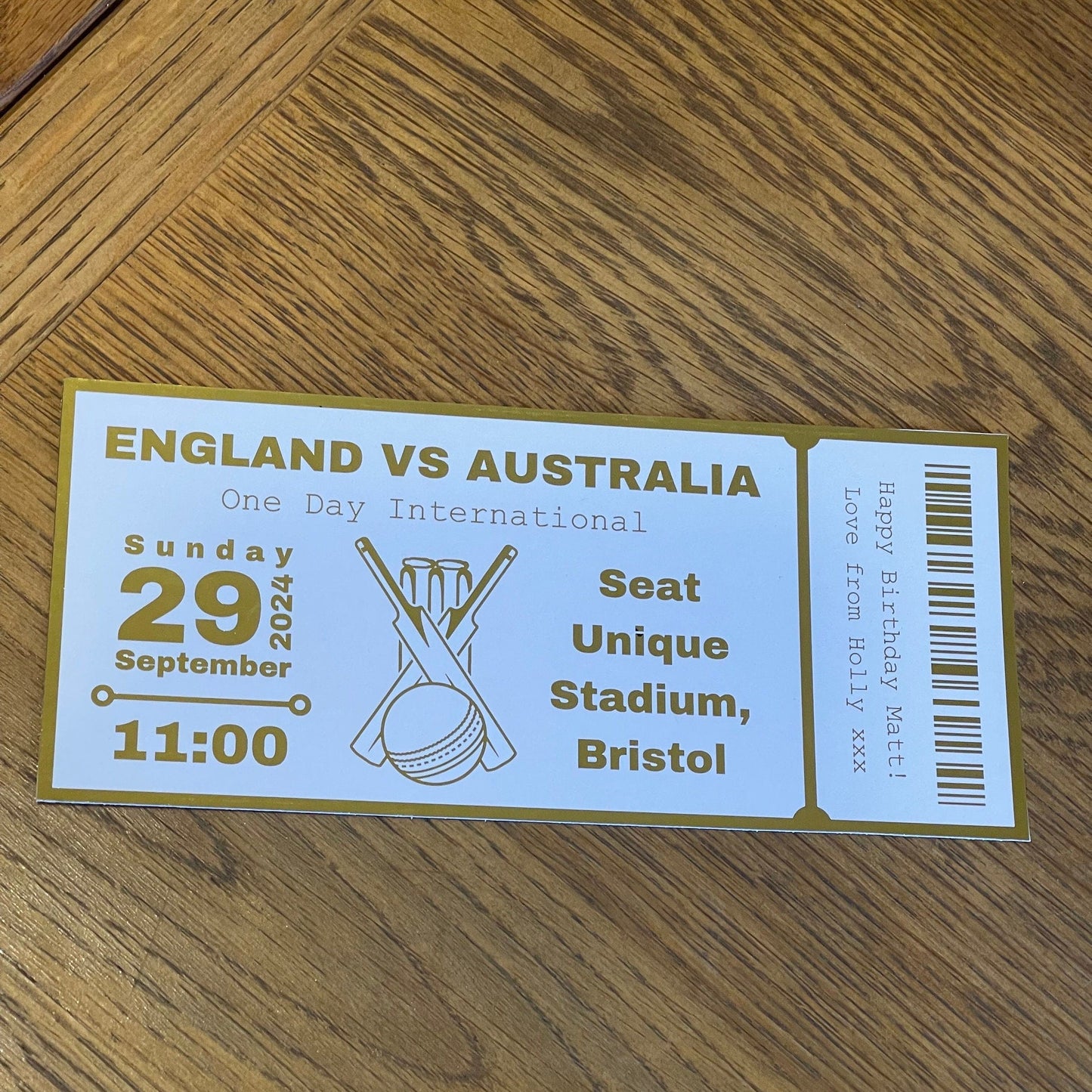 Personalised Cricket Match Foil Ticket