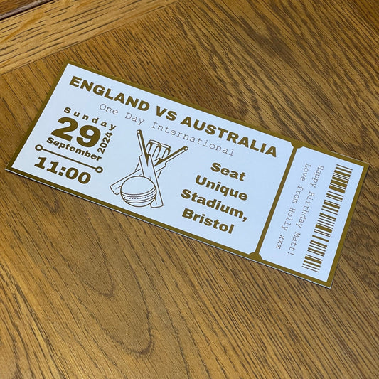 Personalised Cricket Match Foil Ticket