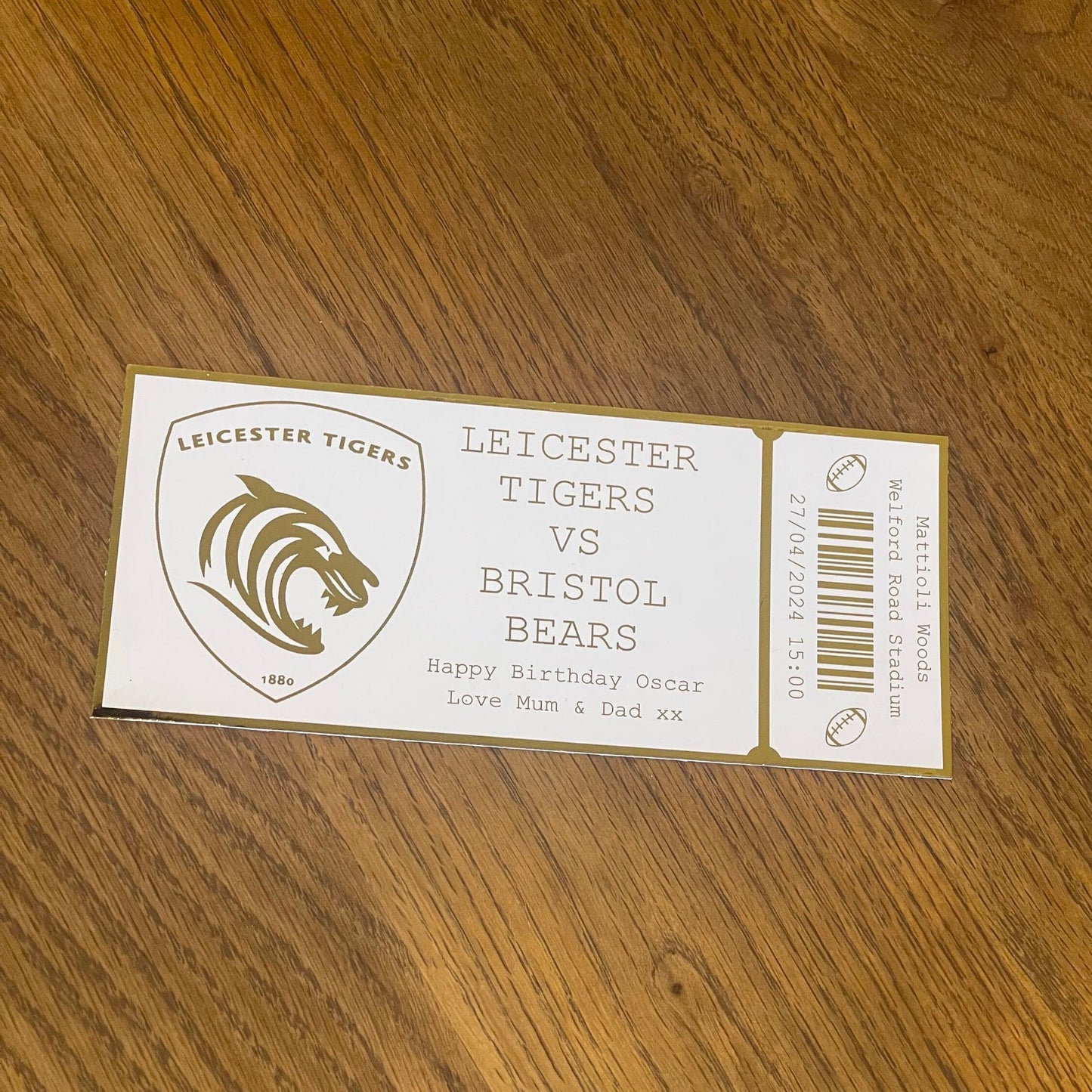 Personalised Rugby Match Foil Ticket
