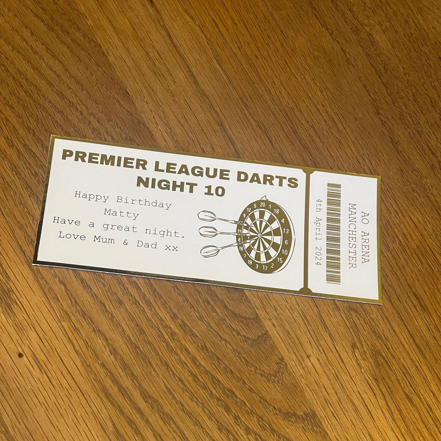 Personalised Darts Foil Ticket