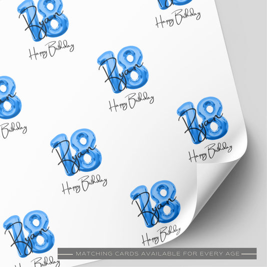 Blue Balloon Birthday Wrapping Paper