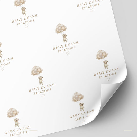 New Baby Wrapping Paper with Bear and Balloons