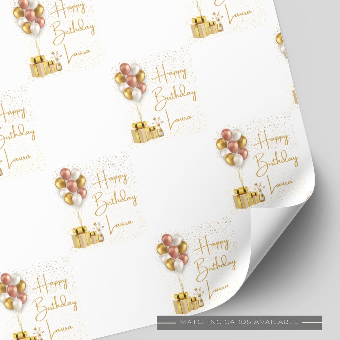 Gold Balloon & Present Birthday Wrapping Paper