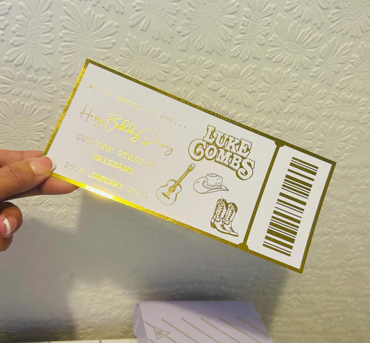 Personalized Luke Combs Gold Foil Ticket: Surprise Trip Keepsake